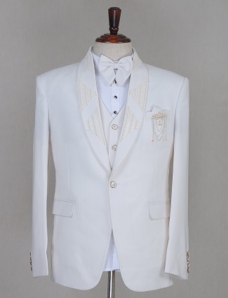 Terry rayon white coat suit