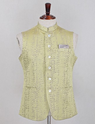 Textured olive waistcoat in silk for party occasion
