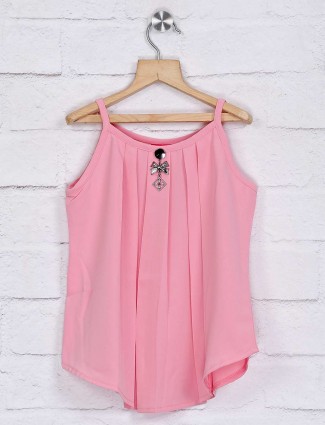 Tiny Girl casual pink solid georgette top