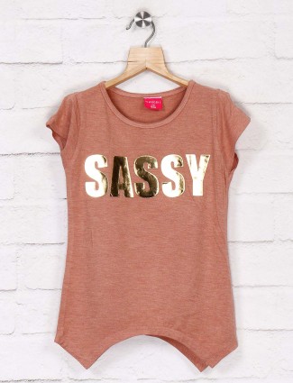Tiny Girl peach cotton solid top
