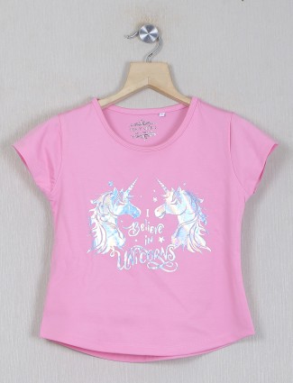 Tiny girl printed baby pink cotton top
