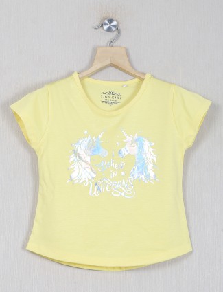 Tiny girl printed light yellow cotton top for girls
