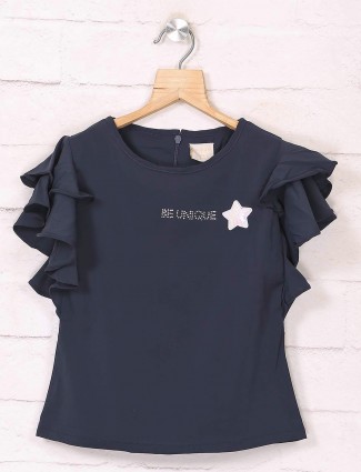 Tiny Girl solid navy round neck top