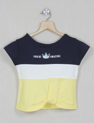 Tiny solid style yellow printed casual top for girls