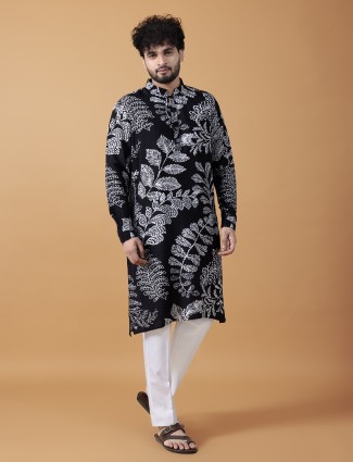 Trendy black printed kurta suit in cotton