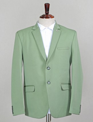 Trendy green terry rayon two buttoned blazer