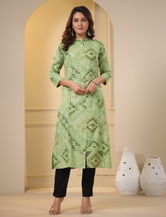 Trendy light green printed kurti in cotton