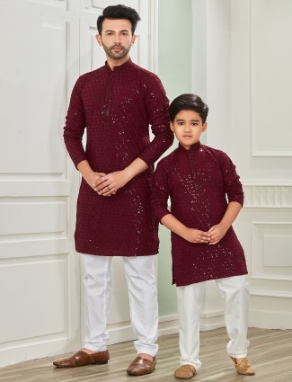 Trendy maroon cotton kurta suit