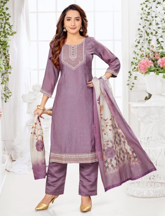 Trendy mauve purple silk salwar suit