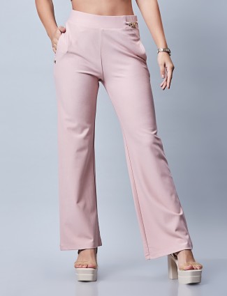 Trendy peach cotton plain pant