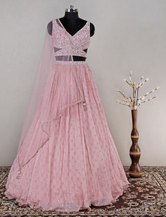 Trendy pink georgette wedding lehenga choli