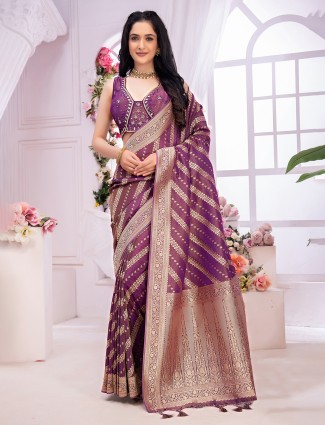 Trendy purple tissue silk saree