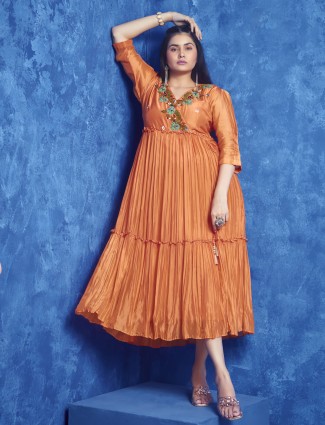 Trendy silk orange long kurti