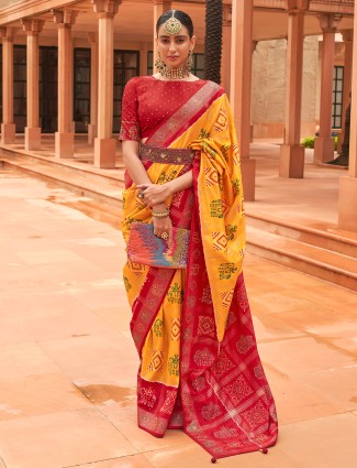 Trendy silk printed yellow saree