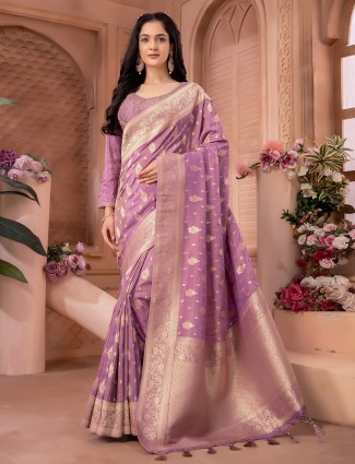 Trendy tissue silk mauve purple saree