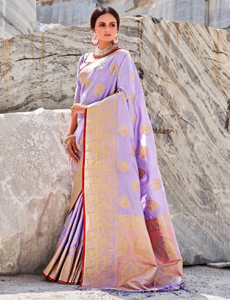Trendy violet silk saree for wedding