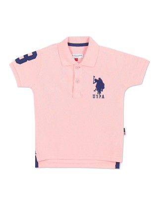 U S POLO ASSN cotton plain light pink t shirt
