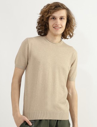 UCB beige knitted half sleeve t shirt