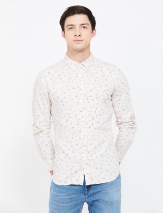 UCB cream printed casual wear shirt
