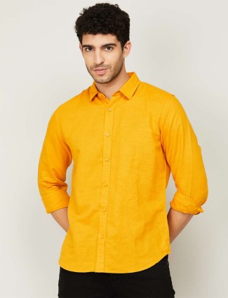 UCB orange cotton plain casual shirt