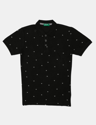 UCB printed black cotton slim fit t shirt