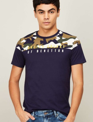 UCB printed cotton casual wear t-shirt in navy