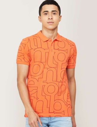 UCB slim fit orange casual cotton t-shirt