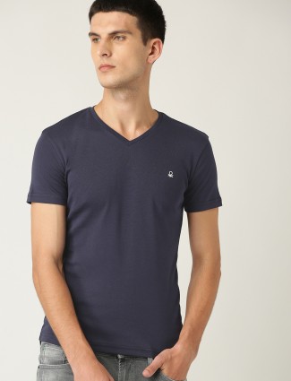 United Colors of Benetton solid v neck navy t-shirt
