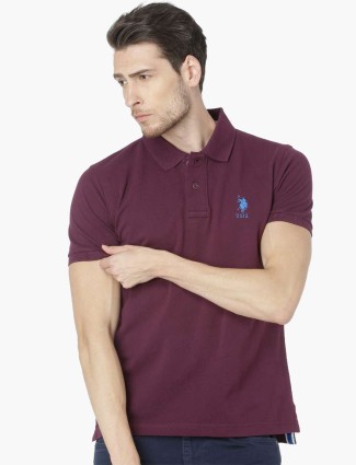 US Polo cotton plain maroon t shirt for casual