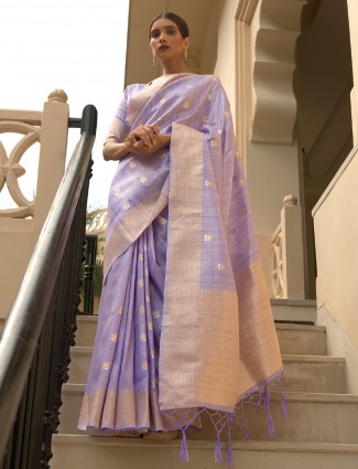 Violet linen attirable wedding functions saree