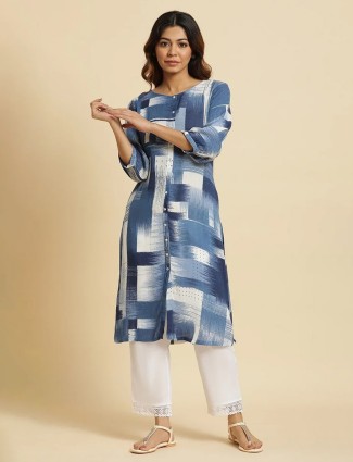 W blue cotton printed kurti