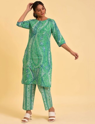 W printed green cotton co ord set