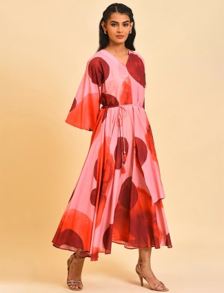 W red and pink cotton printed dress