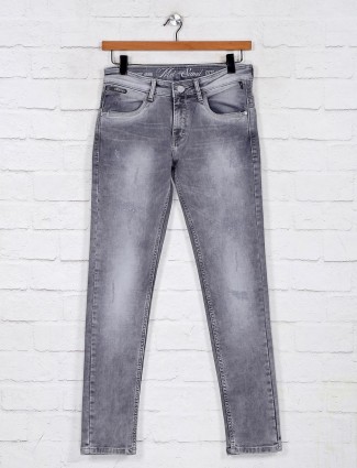 Washed grey denim jeans for mens
