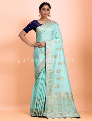 Wedding wear aqua dola silk designer saree