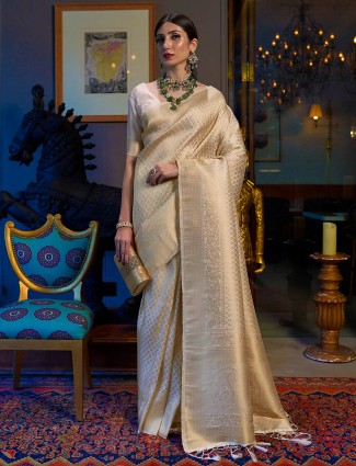 Wedding wear kanjivaram saree in beige