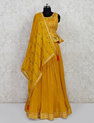 Wedding wear mustard yellow silk lehenga salwar suit