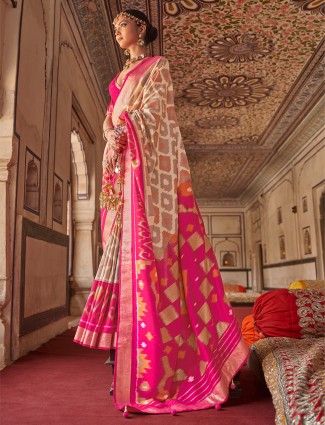 Wedding wear pink and cream fantastic silk saree