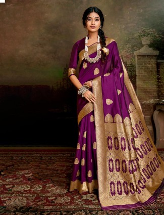 Wedding wear Purple saree in handloom banarasi silk