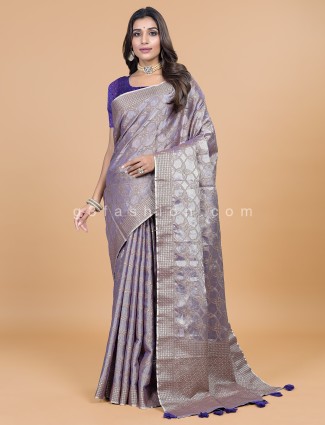 Wedding wear silk mauve purple dhup chav saree