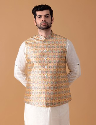 White and yellow printed silk waistcoat