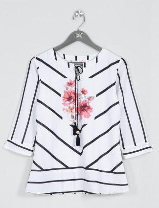 White printed cotton casual top for women