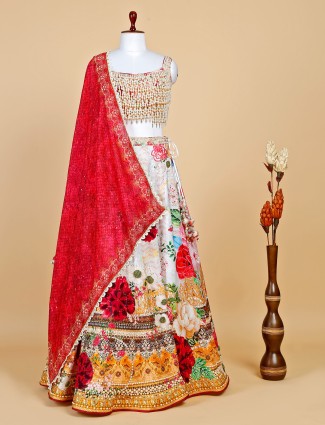 Buy jaipuri fashion traditional red dupion silk lehenga and white choli for  women. (Small) at Amazon.in