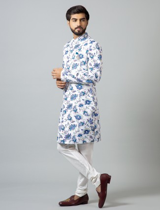 White terry rayon printed indo western for men