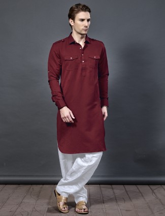 Wine maroon hue pathani suit