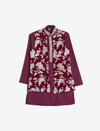 Wine silk embroidery waistcoat set