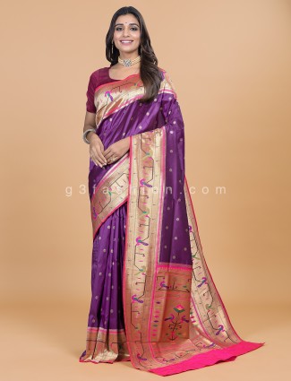 Dark purple wedding wear paithani silk saree