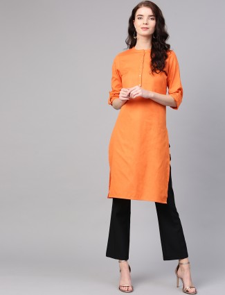 W wonderful orange hue casual kurti in cotton