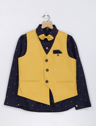 Yellow and navy terry rayon waistcoat set