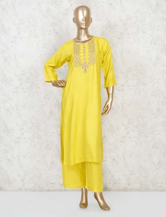 Yellow color palazzo suit for women in cotton silk